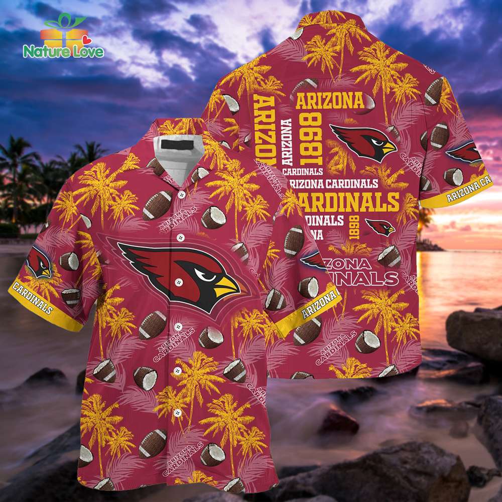 Arizona Cardinals Monogram Hawaiian Shirt, Arizona Cardinals Logo Tropical Shirts, Unique Gifts
