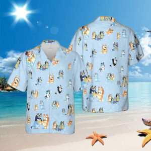 Bluey Family Button Up Hawaiian Shirts Bluey Bingo Bandit Chilli