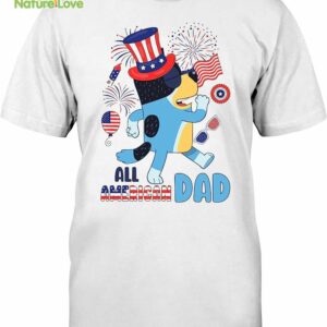 Bluey All American Dad Shirt, Red White Bluey and Bingo 4th July Shirt