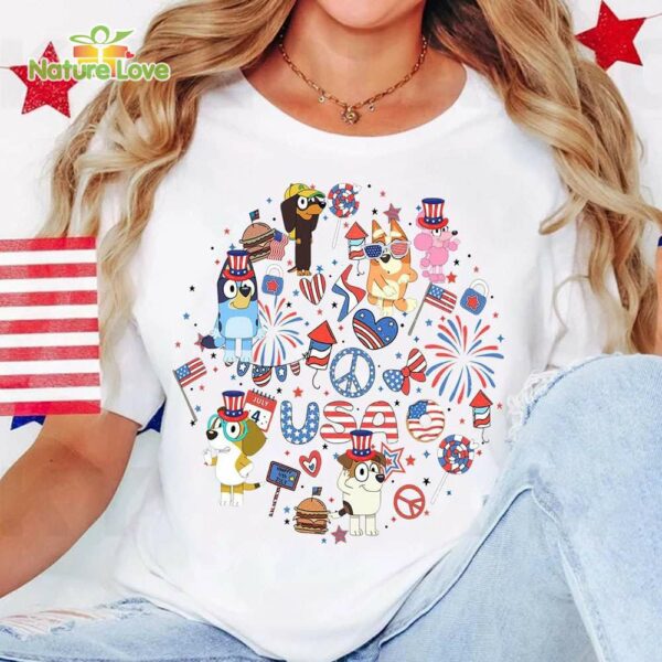 Bluey 4th of July Magical Shirt, Red White Bluey and Bingo 4th of July Shirt