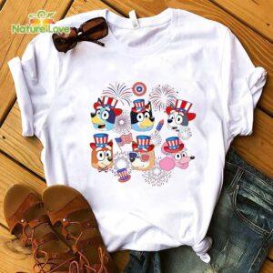 Bluey 4th of July Shirt Bluey and Bingo Fireworks l Bluey Sibling 4th July Shirt Red and White Bluey 4th of July T Shirt 1