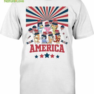Bluey America 4th of July Tshirt, Red White Bluey Tshirt, America Flag Bluey Bingo 4th of July Tshirt