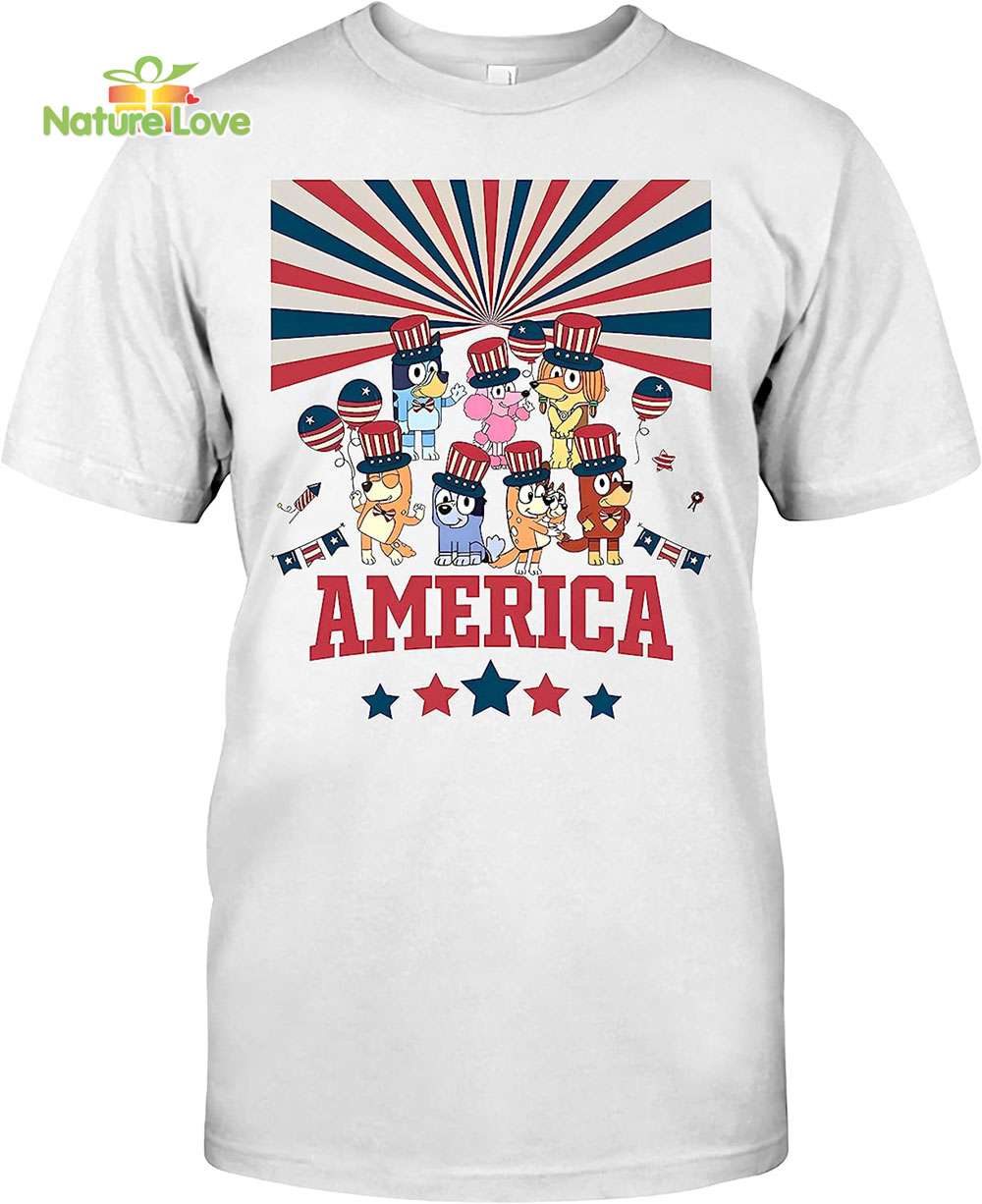Bluey America 4th of July Tshirt, Red White Bluey Tshirt, America Flag Bluey Bingo 4th of July Tshirt Bluey America 4th of July Tshirt, Red White Bluey Tshirt, America Flag Bluey Bingo 4th of July Tshirt