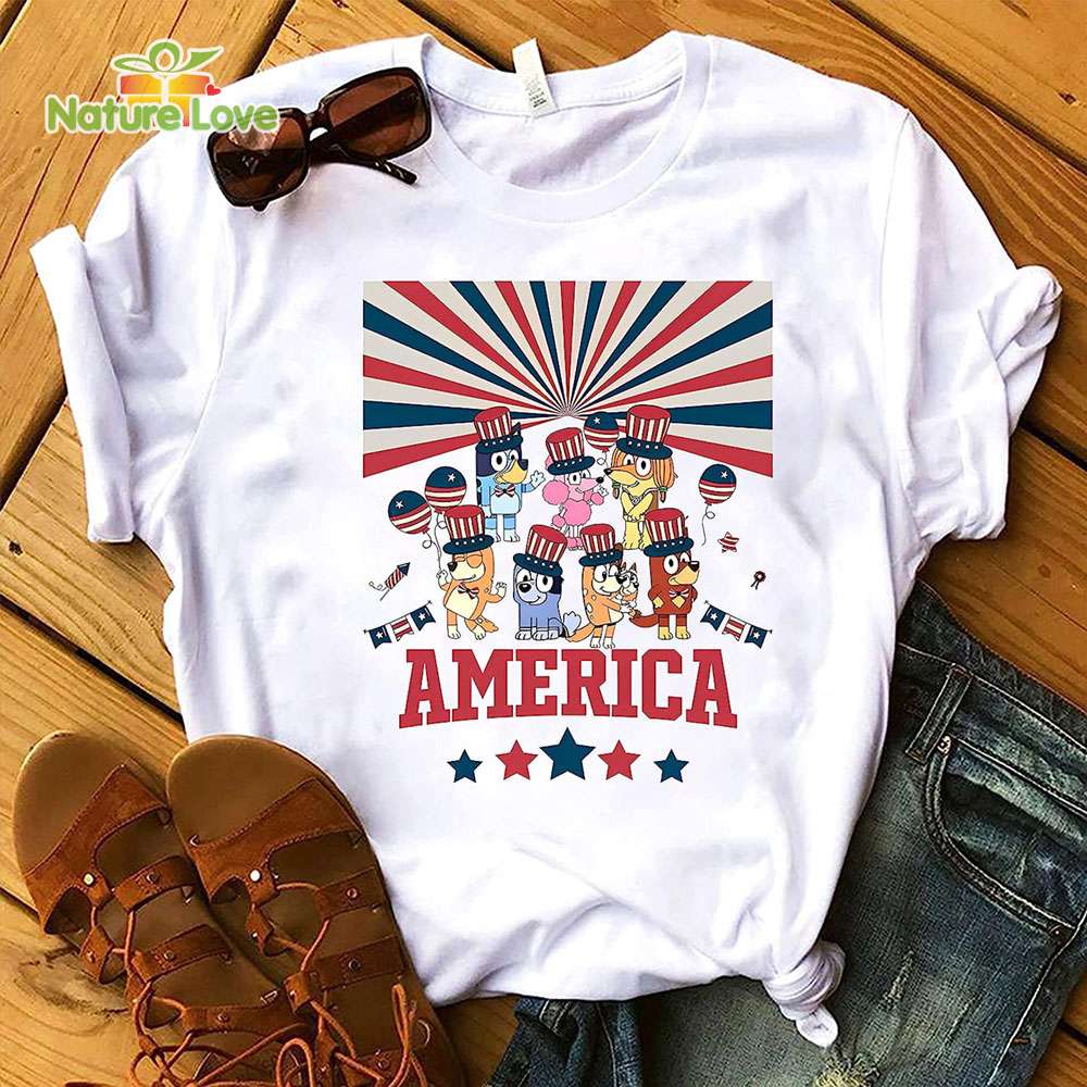 Bluey America 4th of July Tshirt, Red White Bluey Tshirt, America Flag Bluey Bingo 4th of July Tshirt Bluey America 4th of July Tshirt, Red White Bluey Tshirt, America Flag Bluey Bingo 4th of July Tshirt