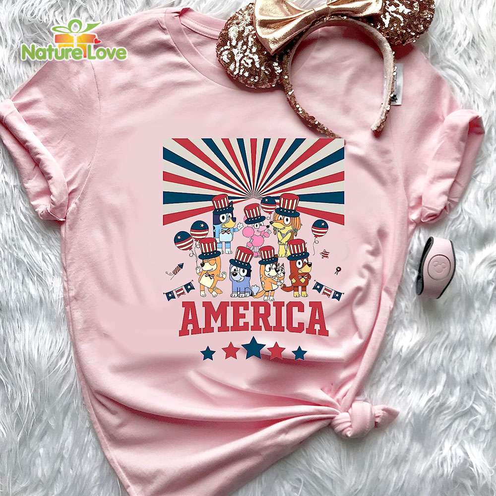 Bluey America 4th of July Tshirt, Red White Bluey Tshirt, America Flag Bluey Bingo 4th of July Tshirt Bluey America 4th of July Tshirt, Red White Bluey Tshirt, America Flag Bluey Bingo 4th of July Tshirt