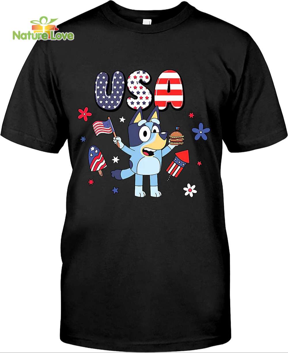 Bluey Character 4th July Mug, Bluey USA 4th July Tshirt, Blue Dog Family 4th of July Tshirt, Patriotic Bluey Tshirt Bluey Character 4th July Mug, Bluey USA 4th July Tshirt, Blue Dog Family 4th of July Tshirt, Patriotic Bluey Tshirt
