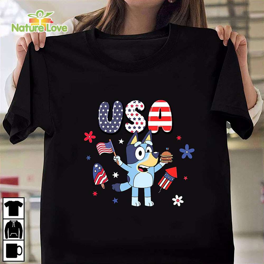 Bluey Character 4th July Mug, Bluey USA 4th July Tshirt, Blue Dog Family 4th of July Tshirt, Patriotic Bluey Tshirt Bluey Character 4th July Mug, Bluey USA 4th July Tshirt, Blue Dog Family 4th of July Tshirt, Patriotic Bluey Tshirt