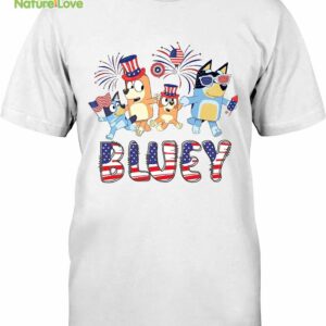 Bluey Family 4th of July Party in The USA T-Shirt, Red and White Bluey, Bluey and Bingo Independence