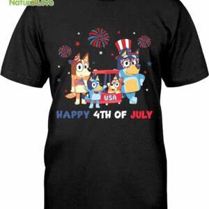 Bluey Family Happy 4th of July Tshirt, Bluey and Bingo 4th July Tshirt