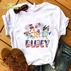Bluey Family 4th of July Party in The USA T Shirt Red and White Bluey Bluey and Bingo Independence 2023 T Shirt 1