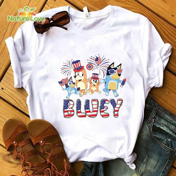 Bluey Family 4th of July Party in The USA T-Shirt, Red and White Bluey, Bluey and Bingo Independence