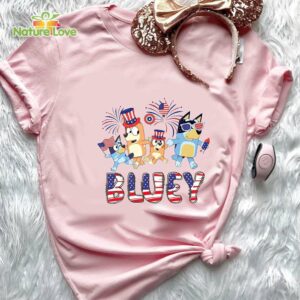 Bluey Family 4th of July Party in The USA T Shirt Red and White Bluey Bluey and Bingo Independence 2023 T Shirt 3