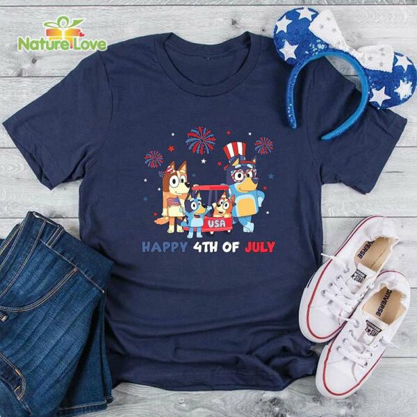 Bluey Family Happy 4th of July Tshirt, Bluey and Bingo 4th July Tshirt