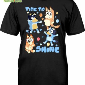Bluey Family Time to Shine T-Shirt, Bandit Chilli Bluey Bingo Family Tshirt, Heeler Family Dance Shirt Black