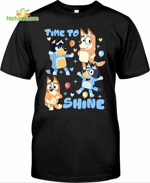 Bluey Family Time to Shine T-Shirt, Bandit Chilli Bluey Bingo Family Tshirt, Heeler Family Dance Shirt Black