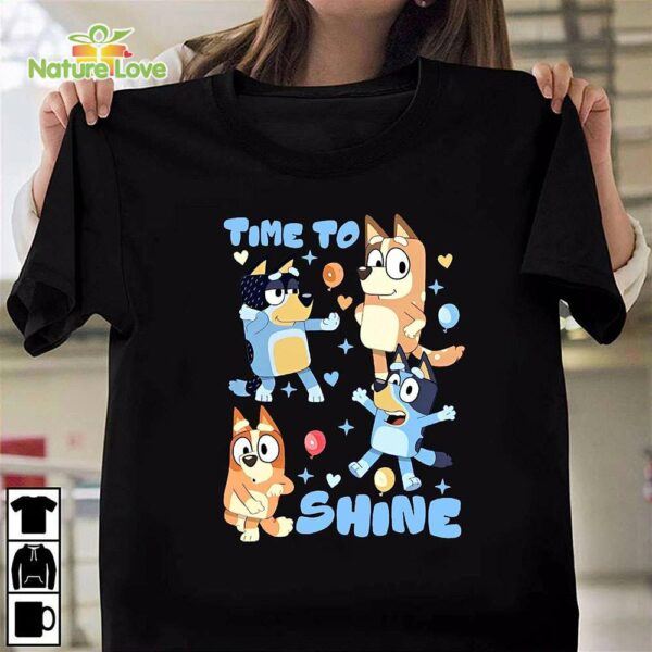Bluey Family Time to Shine T-Shirt, Bandit Chilli Bluey Bingo Family Tshirt, Heeler Family Dance Shirt Black