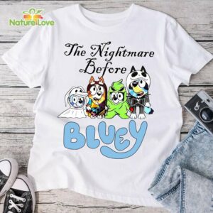 Bluey Halloween The Nightmare Before Bluey T Shirt Bluey Nightmare on Main Street Jack and Sally Bluey and Bingo T Shirt White 2