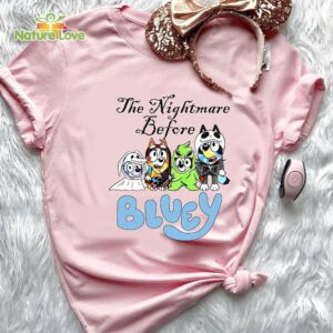 Bluey Halloween The Nightmare Before Bluey T Shirt Bluey Nightmare on Main Street Jack and Sally Bluey and Bingo T Shirt White 3