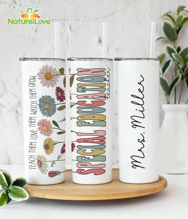 Custom Wildflowers Tumbler with Teacher Name Gifts for Back to School