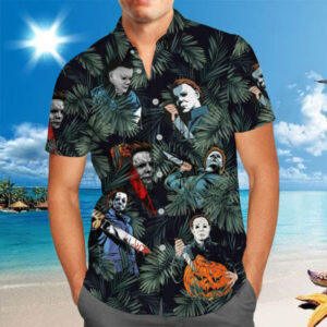 Michael Myers with Knife Pumpkin Tropical Horror Hawaiian Shirt