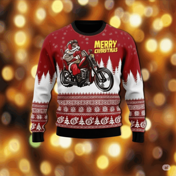 Santa Riding Harley Davidson Funny Ugly Christmas Sweater Xmas Gifts