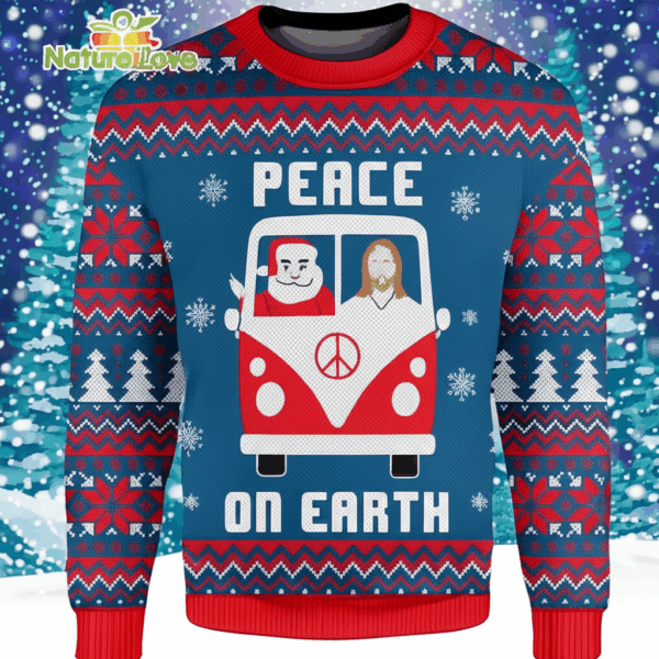 Peace On Earth Jesus Santa Claus Funny Ugly Christmas Sweater