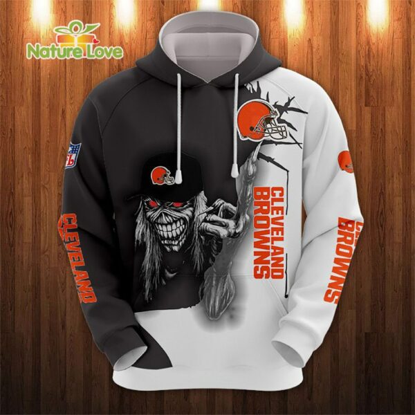 Cleveland Browns Long Hair Skull Halloween Hoodie NFL Gifts