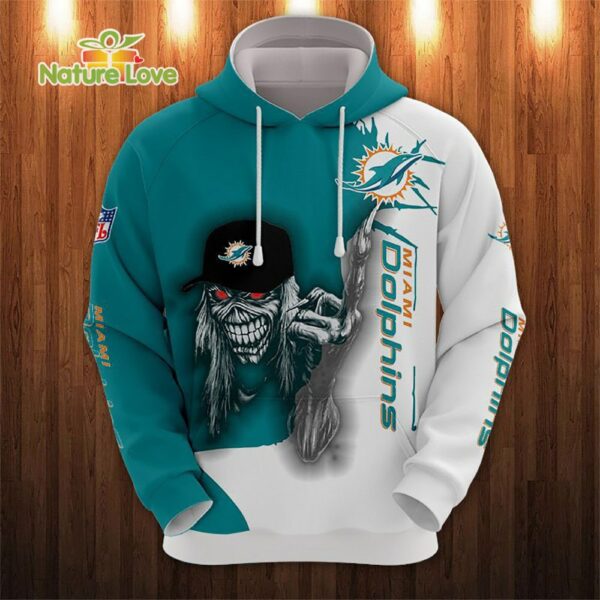 Miami Dolphins Long Hair Skull Halloween Hoodie NFL Gifts