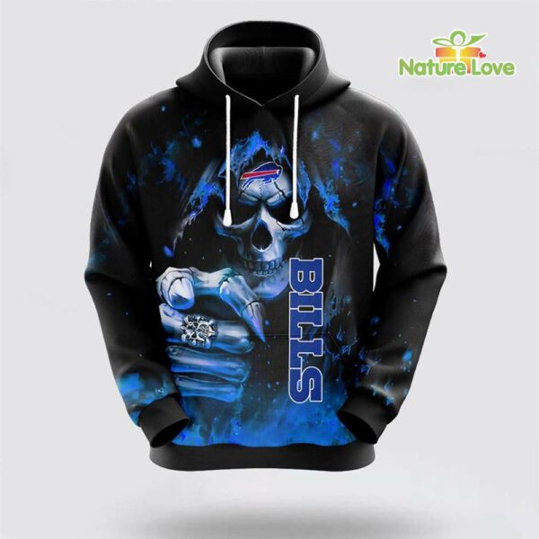 Buffalo Bills Skeleton Skull Pointing Halloween NFL Hoodie Gifts for Fans