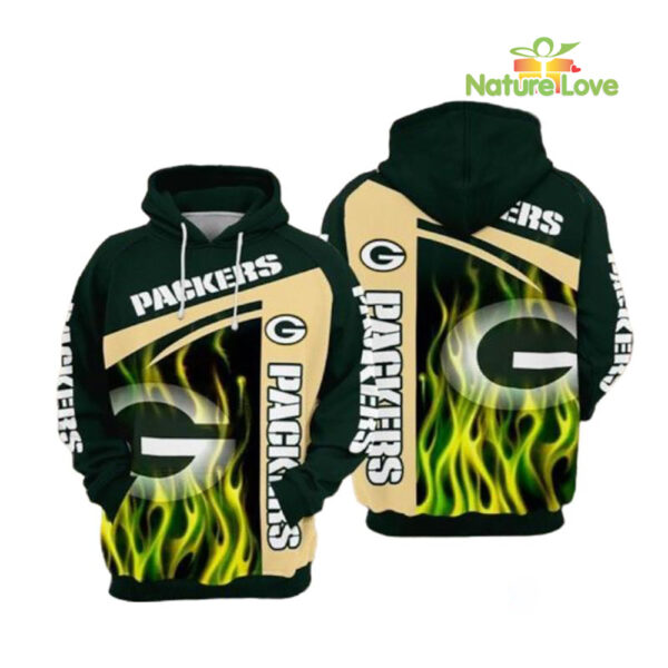 Green Bay Packers Football Fire NFL Hoodie Gifts for Fans