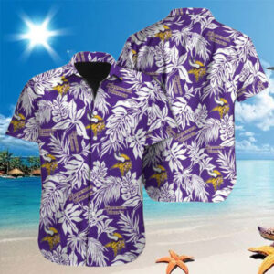 Tropical Leafs NFL Minnesota Vikings Button Up Hawaiian Shirt