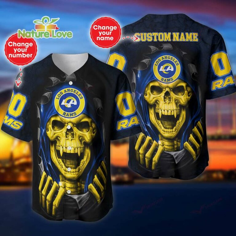 Los Angeles Rams Custom NFL Jersey Skull Personalized Baseball Jersey ...