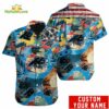 Custom Name Carolina Panthers American Flag Vintage Hawaiian Shirt