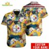 Custom Name Pittsburgh Steelers American Flag Hawaiian Shirt