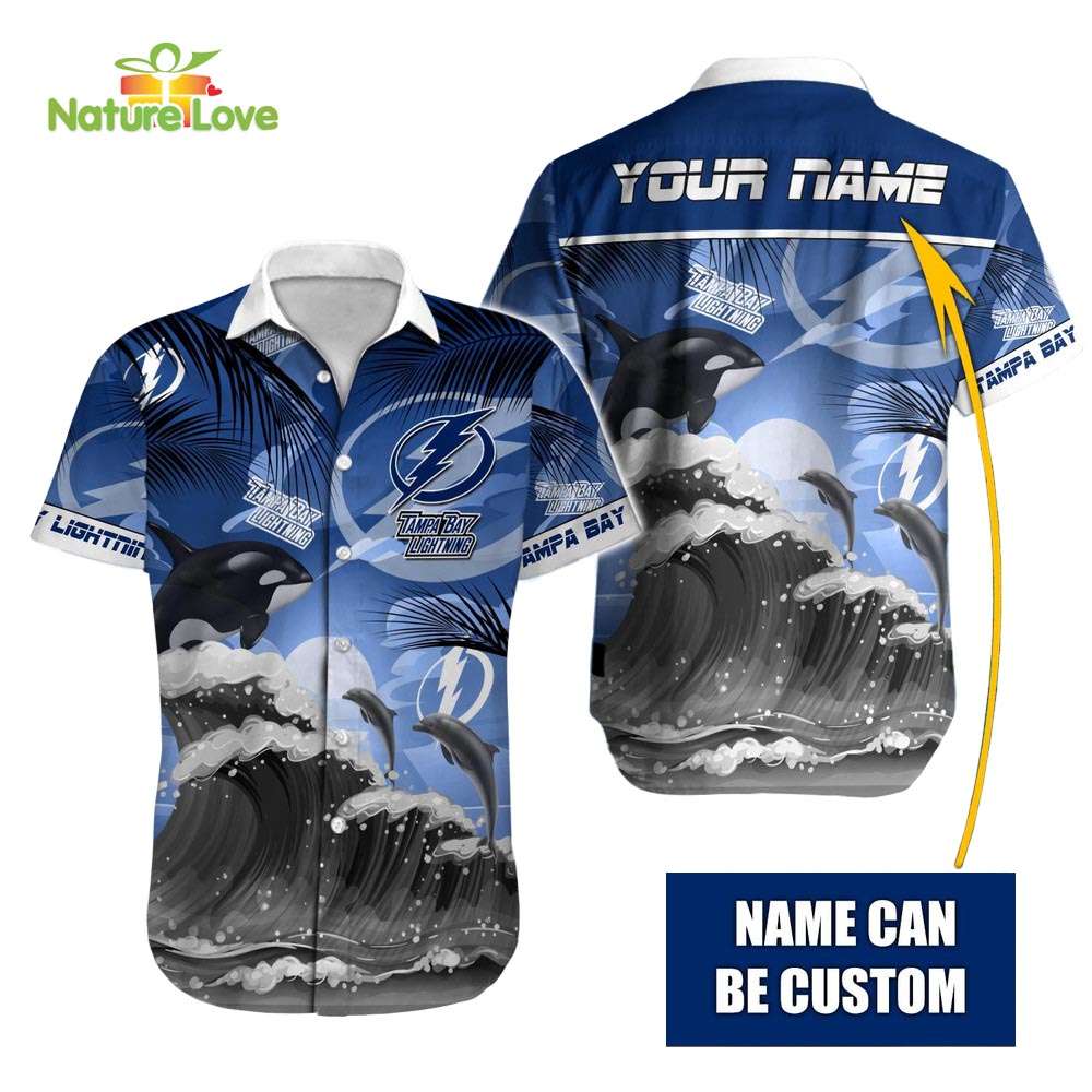 NHL Tampa Bay Lightning Orca And Waves Personalized Hawaiian Shirt NHL Tampa Bay Lightning Orca And Waves Personalized Hawaiian Shirt