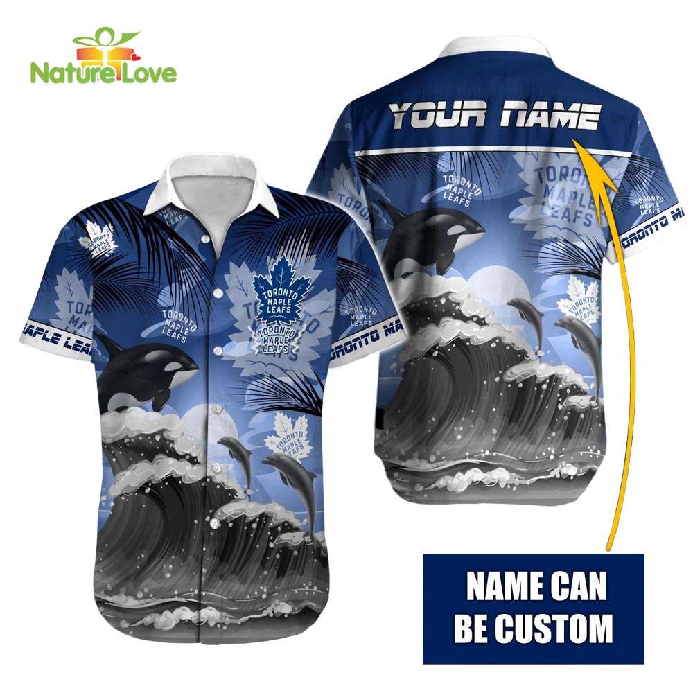 NHL Toronto Maple Leafs Orca And Waves Personalized Hawaiian Shirt NHL Toronto Maple Leafs Orca And Waves Personalized Hawaiian Shirt