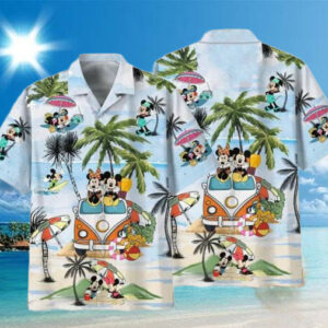 Disney Mickey Hawaiian Button Down Shirt Blue Hawaii Shirts