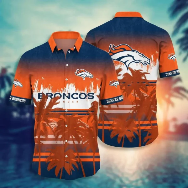 Denver Broncos Hawaiian Shirt Bold Wave Tropical Stripe Design