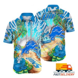 Detroit Lions Hawaiian Shirt Ocean Wave Design 582010