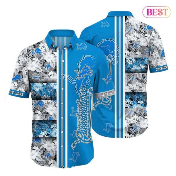 Detroit Lions Hawaiian Shirt Tropical Wave Design 258181