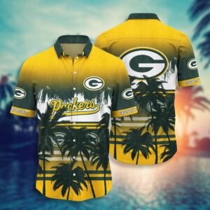 Green Bay Packers Hawaiian Shirt Tropical Sunset Vibes Design