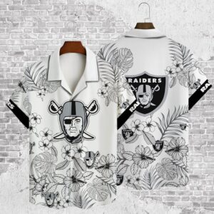 Las Vegas Raiders Hawaiian Shirt Monochrome Bloom Design 409005