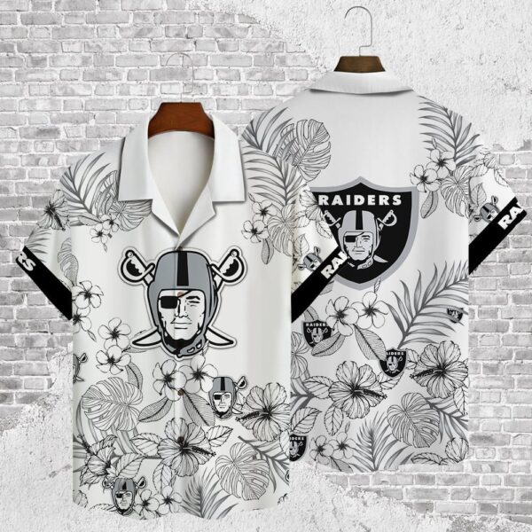 Las Vegas Raiders Hawaiian Shirt Monochrome Bloom Design 409005