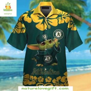 Baby Yoda MLB Hawaiian Shirt Oakland Athletics Hibiscus Baseball Apparel