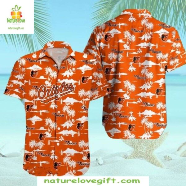 Baltimore Orioles Hawaiian Shirt Tropical Sunset Palm Tree MLB Baseball Apparel