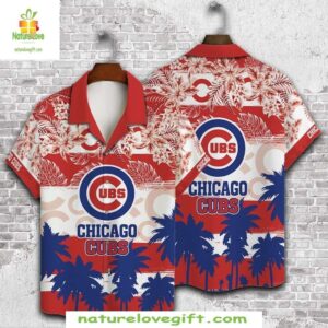 Chicago Cubs Hawaiian Shirt Red Tropical Leaf Aloha Baseball Apparel