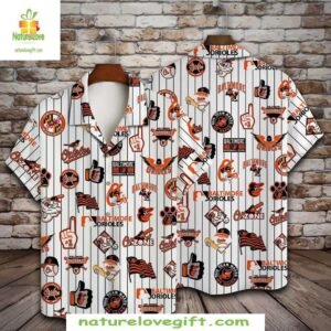 MLB Baltimore Orioles Hawaiian Shirt Baseball Icons Pinstripes Style Y34S0QDO