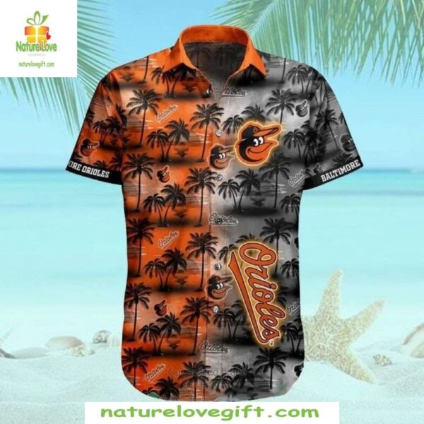 Baltimore Orioles Hawaiian Shirt MLB Baseball Sunset Palms Button Up