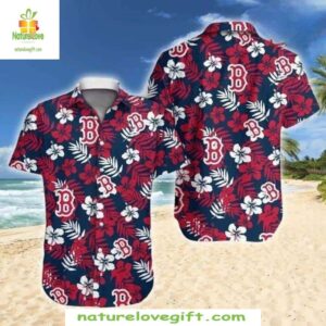 Boston Red Sox Hawaiian Shirt Tropical Red Navy Floral MLB Baseball Apparel