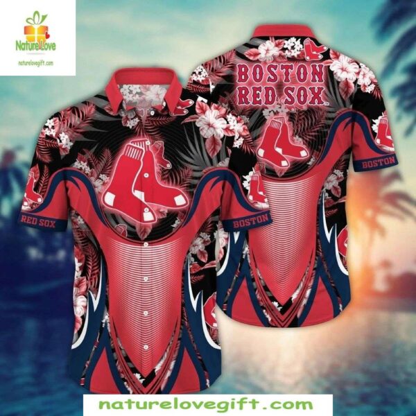 Boston Red Sox Hawaiian Shirt Red Black Floral MLB Baseball Apparel